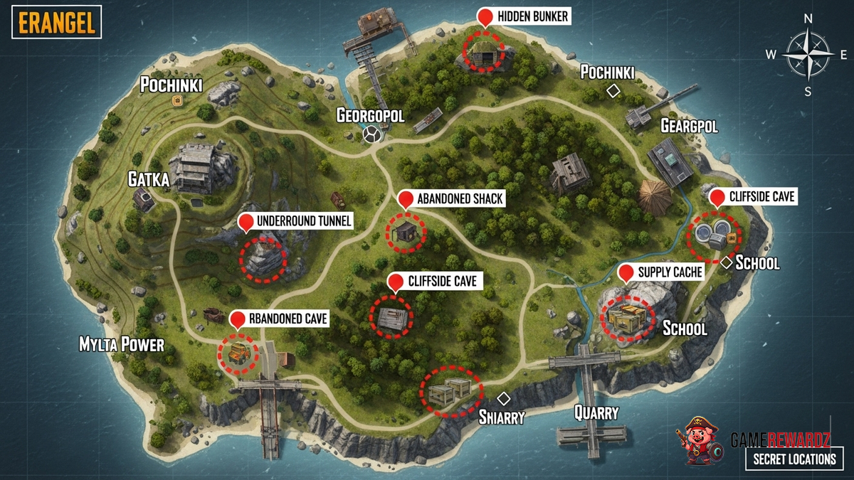 BGMI Secret Locations in Erangel Map